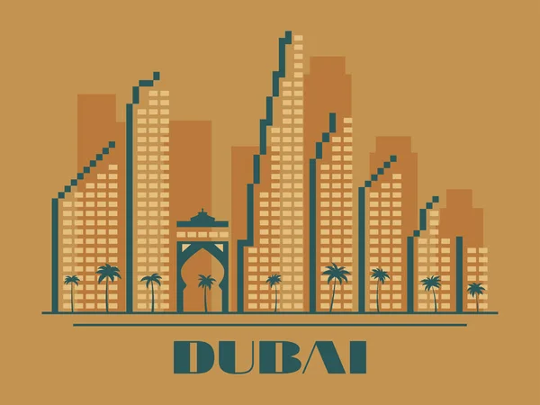 Paisaje Urbano Dubái Con Rascacielos Palmeras Estilo Vintage Dubai Eau — Vector de stock