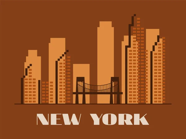 Пейзаж Нью Йорка Стилі Вінтажу Skyscrapers Лінійному Стилі Силует Ретро — стоковий вектор
