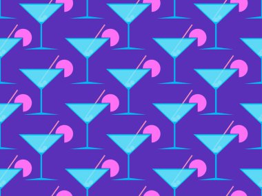 Şemsiyeli kokteyl. 80 'lerin tarzında dikişsiz. Şemsiyeli ve portakal dilimli alkollü kokteyller. Bar menüleri, reklam malzemeleri ve afişler için tasarım. Vektör illüstrasyonu