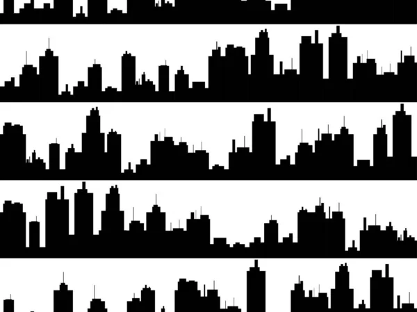 Black Outline Urban Landscape White Background Seamless Pattern City Skyscrapers — стоковый вектор