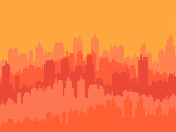Város Naplementekor Nyári Hőség Városban Felhőkarcolók Városi Utcák Építésének Vázlatai — Stock Vector