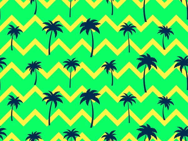 Seamless Pattern Palm Trees Green Color Exotic Summer Tropical Background — Stock Vector