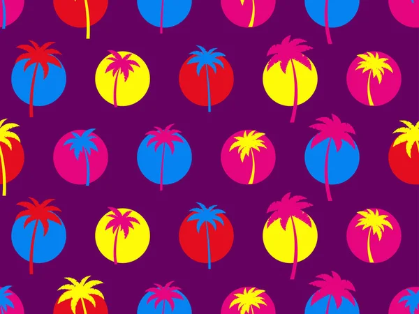 Palmeras Tropicales Patrón Sin Costuras Palmera Fondo Del Sol Estilo — Vector de stock