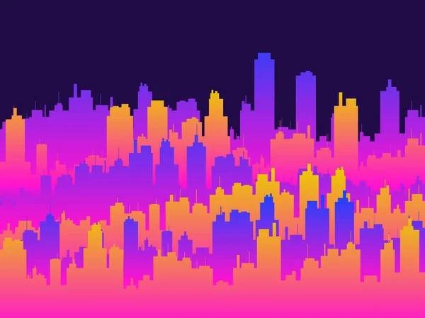 Esquema Degradado Ciudad Sobre Fondo Oscuro Panorama Horizontal Ciudad Skyline — Archivo Imágenes Vectoriales