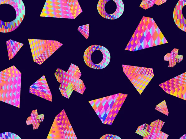 Damalı desenli Geometrik 3 boyutlu şekiller. 80 'lerin tarzında kusursuz bir model. Değişik renkler. Afişler ve promosyon ürünleri tasarımı. Vektör illüstrasyonu