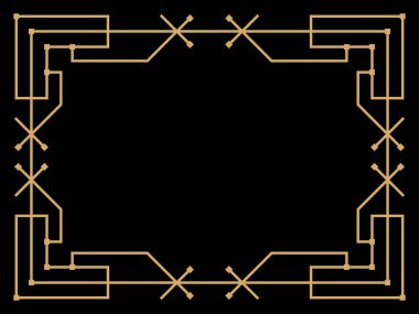 Art deco çerçeve. Klasik doğrusal sınır. Davetiyeler, broşürler ve tebrik kartları için bir şablon tasarla. Geometrik altın çerçeveli. 1920 'lerin tarzı - 1930' lar. Vektör illüstrasyonu