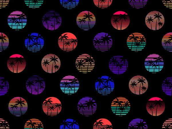 Palm Trees Backdrop Sun Retro 80S Style Retro Futuristic Sun — Archivo Imágenes Vectoriales