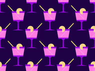 Şemsiyeli kokteyl. 80 'lerin tarzında dikişsiz. Şemsiyeli ve portakal dilimli alkollü kokteyller. Bar menüleri, reklam malzemeleri ve afişler için tasarım. Vektör illüstrasyonu