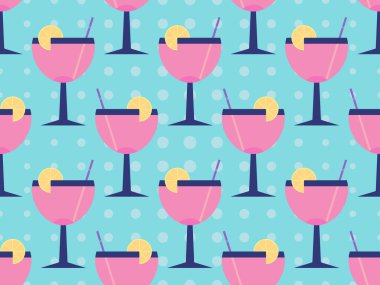 Şemsiyeli kokteyl. 80 'lerin tarzında dikişsiz. Şemsiyeli ve portakal dilimli alkollü kokteyller. Bar menüleri, reklam malzemeleri ve afişler için tasarım. Vektör illüstrasyonu