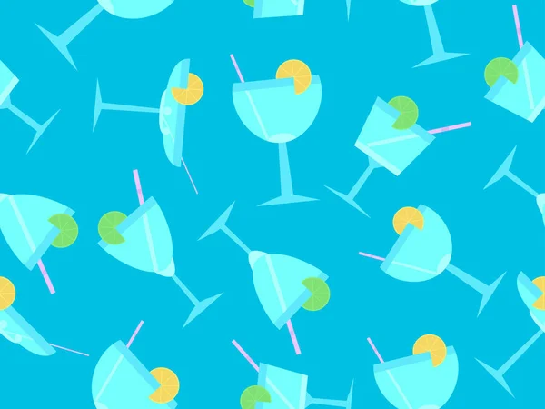 Cocktail Umbrellas Seamless Pattern Alcoholic Cocktails Umbrellas Orange Slice Blue — Stock Vector