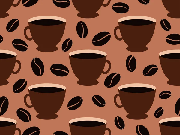 Kubki Kawy Ziarna Kawy Bezszwowy Wzór Pieczone Ziarna Kawy Projektowanie — Wektor stockowy