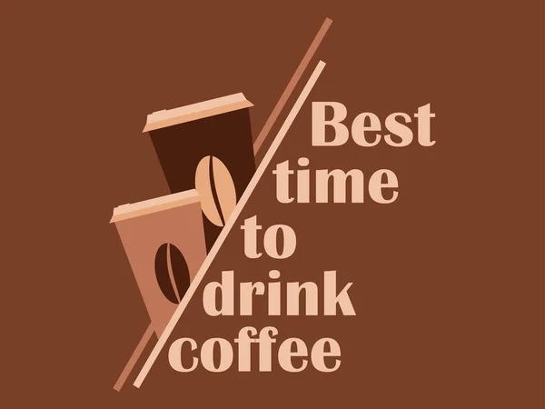 Najlepszy Czas Kawę Papierowe Filiżanki Kawy Brązowym Tle Projektowanie Banerów — Wektor stockowy