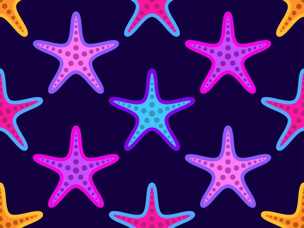 Colorido Patrón Estrellas Mar Inconsútil Fondo Violeta Siluetas Estrellas Mar — Vector de stock