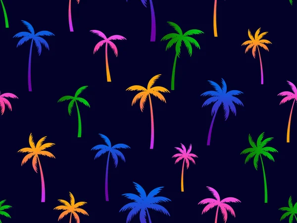 Palmeras Coloridas Patrón Sin Costuras Hora Verano Fondo Pantalla Con — Vector de stock