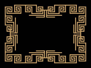 Art deco çerçeve. Klasik doğrusal sınır. Davetiyeler, broşürler ve tebrik kartları için bir şablon tasarla. Geometrik altın çerçeveli. 1920 'lerin tarzı - 1930' lar. Vektör illüstrasyonu