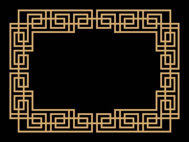 Art deco çerçeve. Klasik doğrusal sınır. Davetiyeler, broşürler ve tebrik kartları için bir şablon tasarla. Geometrik altın çerçeveli. 1920 'lerin tarzı - 1930' lar. Vektör illüstrasyonu