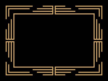 Art deco çerçeve. Klasik doğrusal sınır. Davetiyeler, broşürler ve tebrik kartları için bir şablon tasarla. Geometrik altın çerçeveli. 1920 'lerin tarzı - 1930' lar. Vektör illüstrasyonu