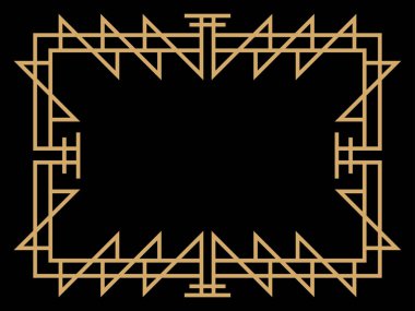 Art deco çerçeve. Klasik doğrusal sınır. Davetiyeler, broşürler ve tebrik kartları için bir şablon tasarla. Geometrik altın çerçeveli. 1920 'lerin tarzı - 1930' lar. Vektör illüstrasyonu