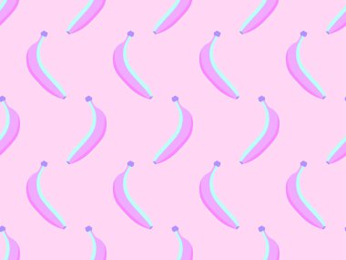 Muz pürüzsüz desen. 80 'lerin tarzı pembe muzlar. Kumaş, pankart ve ambalaj kağıdı üzerine baskı yapmak için tasarlandı. Vektör illüstrasyonu