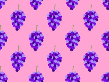 Üzümsüz desen. Pembe arka planda bir sürü üzüm. Kumaş, pankart ve ambalaj kağıdı üzerine baskı yapmak için tasarlandı. Vektör illüstrasyonu