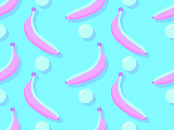 Bananer Sömlöst Mönster Rosa Bananer Blå Bakgrund Stil Med Talet — Stock vektor