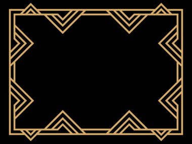 Art deco çerçeve. Klasik doğrusal sınır. Davetiyeler, broşürler ve tebrik kartları için bir şablon tasarla. Geometrik altın çerçeveli. 1920 'lerin tarzı - 1930' lar. Vektör illüstrasyonu