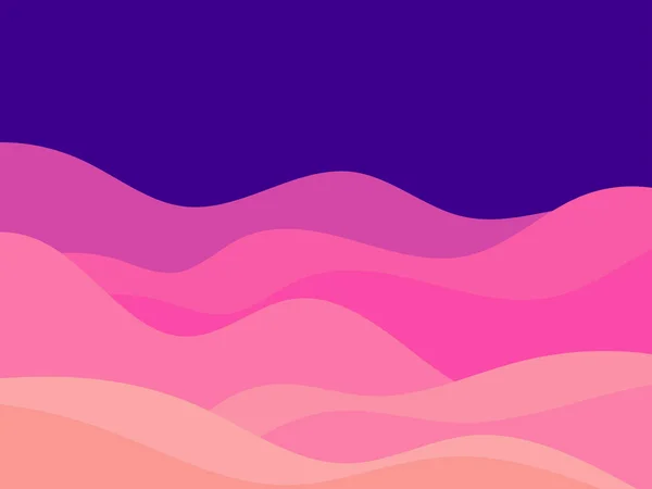 Нічний Пустельний Пейзаж Дюнами Мінімалістичному Стилі Барвистий Хвилястий Пейзаж Плоскому — стоковий вектор