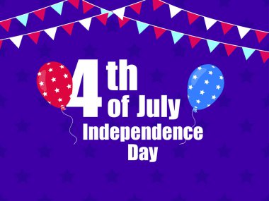 4 Temmuz Bağımsızlık Günü. Amerikan bayrağı renginde balonlu mesaj. ABD ulusal bayramı. Tebrik kartı, poster ve afişler için tasarım. Vektör illüstrasyonu