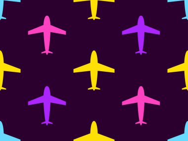 Uçaklar kusursuz desenli. Çok renkli uçakların ana hatları. Posterler, afişler ve promosyon ürünleri için uçak tasarımı. Vektör illüstrasyonu