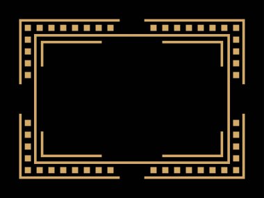 Art deco çerçeve. Klasik doğrusal sınır. Davetiyeler, broşürler ve tebrik kartları için bir şablon tasarla. Geometrik altın çerçeveli. 1920 'lerin tarzı - 1930' lar. Vektör illüstrasyonu