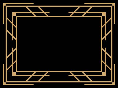 Art deco çerçeve. Klasik doğrusal sınır. Davetiyeler, broşürler ve tebrik kartları için bir şablon tasarla. Geometrik altın çerçeveli. 1920 'lerin tarzı - 1930' lar. Vektör illüstrasyonu