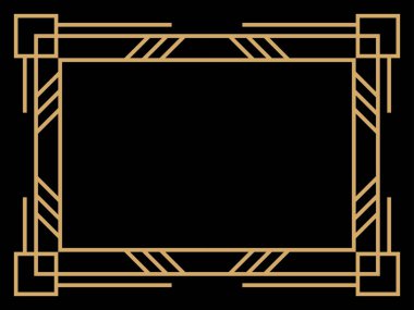 Art deco çerçeve. Klasik doğrusal sınır. Davetiyeler, broşürler ve tebrik kartları için bir şablon tasarla. Geometrik altın çerçeveli. 1920 'lerin tarzı - 1930' lar. Vektör illüstrasyonu