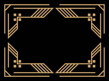 Art deco çerçeve. Klasik doğrusal sınır. Davetiyeler, broşürler ve tebrik kartları için bir şablon tasarla. Geometrik altın çerçeveli. 1920 'lerin tarzı - 1930' lar. Vektör illüstrasyonu