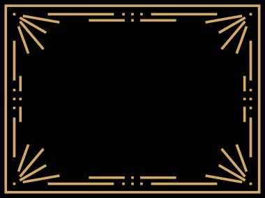 Art deco çerçeve. Klasik doğrusal sınır. Davetiyeler, broşürler ve tebrik kartları için bir şablon tasarla. Geometrik altın çerçeveli. 1920 'lerin tarzı - 1930' lar. Vektör illüstrasyonu