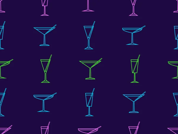 Seamless Pattern Cocktail Icon Line Art Style Alcoholic Cocktails Straw — Stock Vector