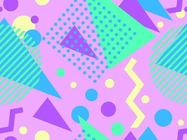 80年代风格的几何无缝图案 背景为彩色几何形状的孟菲斯风格 促销产品的设计 包装纸和印刷 矢量说明 — 图库矢量图片
