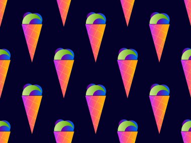 Ice cream cone seamless pattern. Ice cream in a wafer-style cone. Summer background with gradient ice cream. Design for banners, promotional products and wrapping paper. Vector illustration