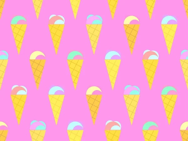 Ice Cream Cone Seamless Pattern Ice Cream Wafer Style Cone — Stock Vector