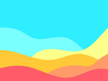 Minimalist tarzında kum tepeleri olan çöl manzarası. Düz dizayn. Parmak izleri, posterler ve iç tasarım için boho dekoru. Orta Çağ modern dekoru. Vektör illüstrasyonu