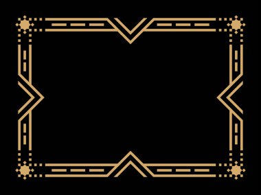 Art deco çerçeve. Klasik doğrusal sınır. Davetiyeler, broşürler ve tebrik kartları için bir şablon tasarla. Geometrik altın çerçeveli. 1920 'lerin tarzı - 1930' lar. Vektör illüstrasyonu
