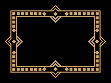 Art deco çerçeve. Klasik doğrusal sınır. Davetiyeler, broşürler ve tebrik kartları için bir şablon tasarla. Geometrik altın çerçeveli. 1920 'lerin tarzı - 1930' lar. Vektör illüstrasyonu