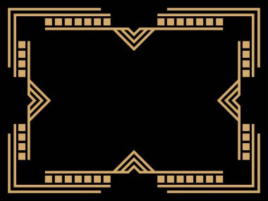 Art deco çerçeve. Klasik doğrusal sınır. Davetiyeler, broşürler ve tebrik kartları için bir şablon tasarla. Geometrik altın çerçeveli. 1920 'lerin tarzı - 1930' lar. Vektör illüstrasyonu