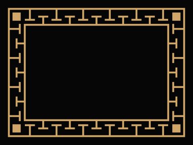 Art deco çerçeve. Klasik doğrusal sınır. Davetiyeler, broşürler ve tebrik kartları için bir şablon tasarla. Geometrik altın çerçeveli. 1920 'lerin tarzı - 1930' lar. Vektör illüstrasyonu