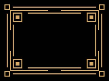 Art deco çerçeve. Klasik doğrusal sınır. Davetiyeler, broşürler ve tebrik kartları için bir şablon tasarla. Geometrik altın çerçeveli. 1920 'lerin tarzı - 1930' lar. Vektör illüstrasyonu