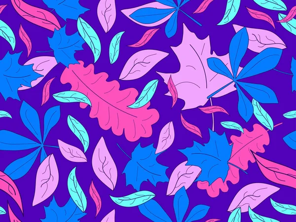 Renkli yapraklar ve pürüzsüz bir desen. Sonbahar yaprağı düşer, yaprak düşer. Meşe ve akçaağaç. Paket kağıdı, kumaş baskı ve promosyon ürünleri için tasarım. Vektör illüstrasyonu