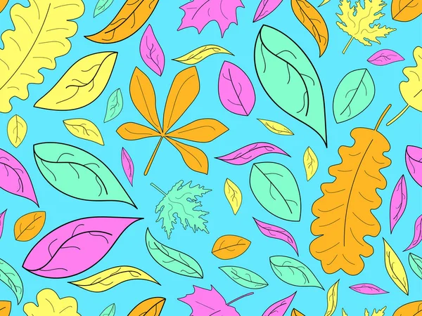 Folhas Coloridas Com Padrão Sem Costura Acidente Vascular Cerebral Outono — Vetor de Stock