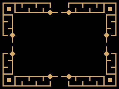 Art deco çerçeve. Klasik doğrusal sınır. Davetiyeler, broşürler ve tebrik kartları için bir şablon tasarla. Geometrik altın çerçeveli. 1920 'lerin tarzı - 1930' lar. Vektör illüstrasyonu