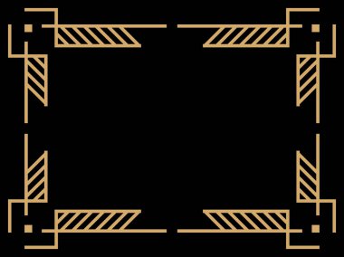 Art deco çerçeve. Klasik doğrusal sınır. Davetiyeler, broşürler ve tebrik kartları için bir şablon tasarla. Geometrik altın çerçeveli. 1920 'lerin tarzı - 1930' lar. Vektör illüstrasyonu