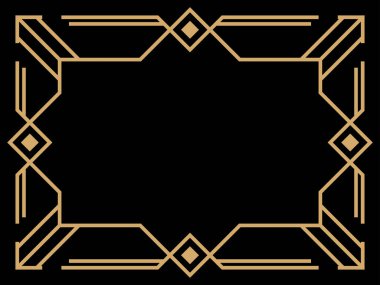 Art deco çerçeve. Klasik doğrusal sınır. Davetiyeler, broşürler ve tebrik kartları için bir şablon tasarla. Geometrik altın çerçeveli. 1920 'lerin tarzı - 1930' lar. Vektör illüstrasyonu