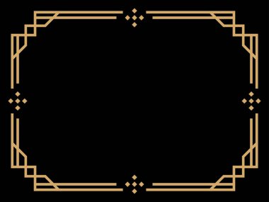 Art deco çerçeve. Klasik doğrusal sınır. Davetiyeler, broşürler ve tebrik kartları için bir şablon tasarla. Geometrik altın çerçeveli. 1920 'lerin tarzı - 1930' lar. Vektör illüstrasyonu